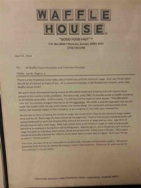 Waffle House's Stance on Minimum Wage : pics