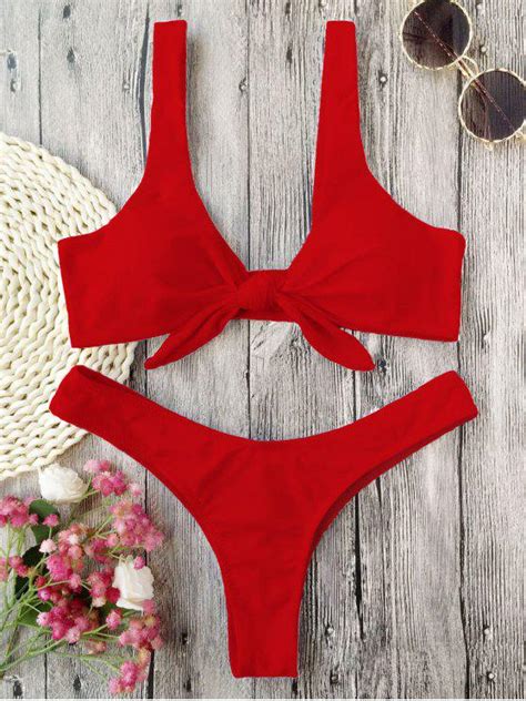 Padded Knotted Thong Bikini Red Bikinis M Zaful