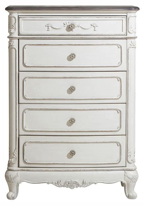 Homelegance Cinderella 5 Drawer Chest In Antique White With Grey Rub