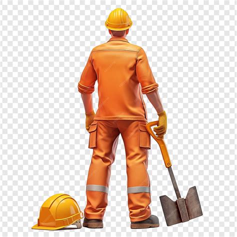 Construction Worker in Orange Suit with Shovel | Premium AI-generated PSD