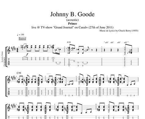 Johnny B Goode Acoustic Prince Guitar Tab Chords Sheet