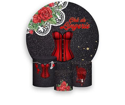 Painel De Festa Redondo X Trio De Capas Cilindro Ch De Lingerie Vermelho E Preto