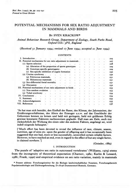 PDF Potential Mechanisms For Sex Ratio Adjustment In Mammals And Birds