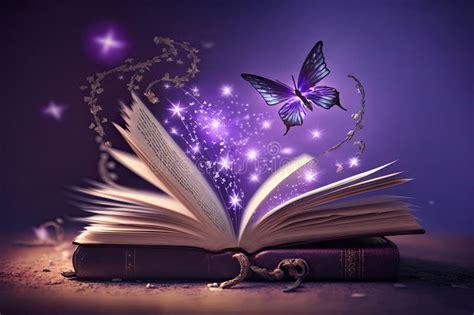 Open Magical Book With Glowing Lights Over Pages On Abstract Background