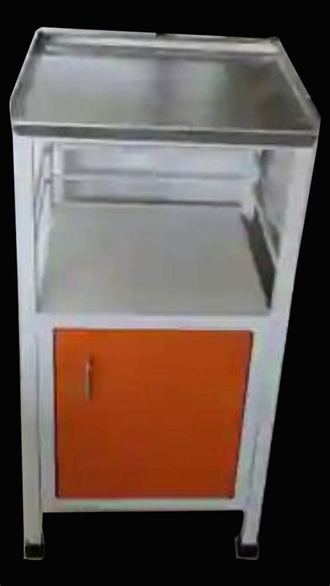 White And Orange Stainless Steel Hospital Bedside Locker Polished