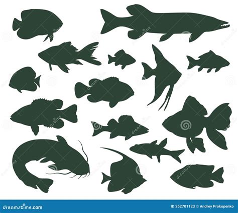 Set Of Silhouettes Of River And Aquarium Fish Stock Vector