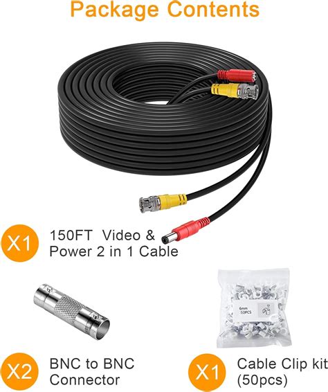 WILDHD Cable BNC de 150 pies todo en uno Siamés BNC de video y cámara