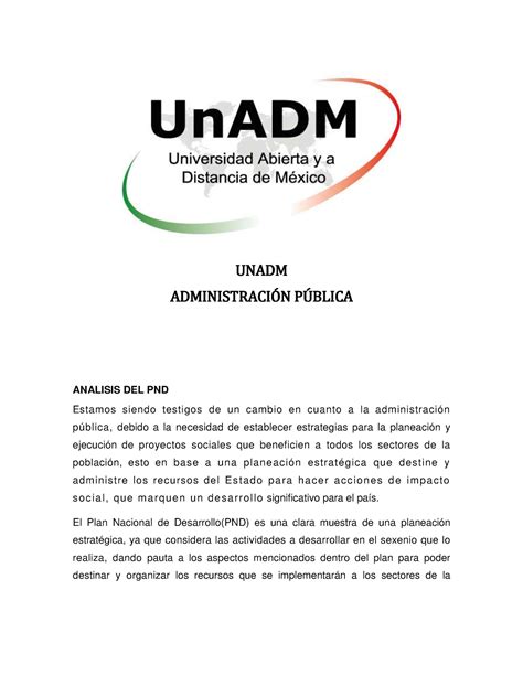 Analisis DEL PND ACTIVIDAD 2 DE LA MATERIA DE ADMINISTRACION PUBLICA