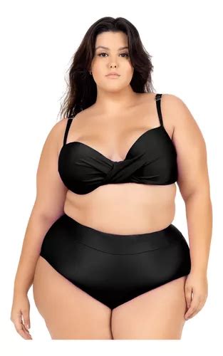 Conjunto Biquíni Cintura Alta Hot Pants Preto Plus Size Parcelamento sem juros