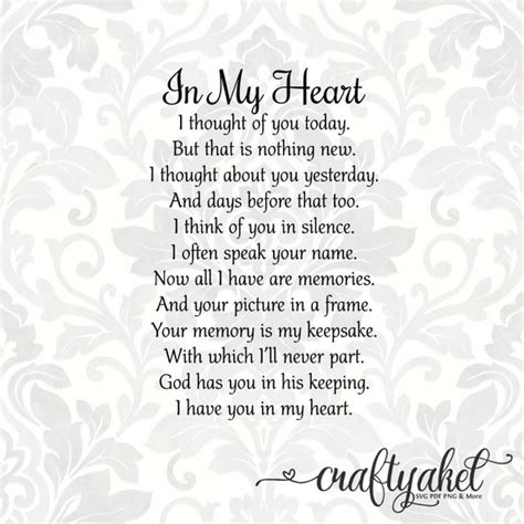 In My Heart Poem Bereavement Mourning Sympathy Grief Etsy