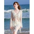 Pier Wear Set Plain Bikini Top Bottom Long Sleeve Asymmetrical