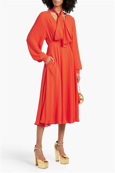 VALENTINO GARAVANI Pussy Bow Silk Crepe De Chine Midi Dress THE OUTNET