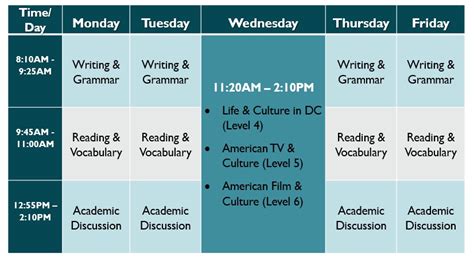 Sample Class Schedule | American University, Washington, DC