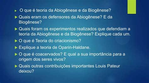 Exercícios sobre a origem da vida PPT