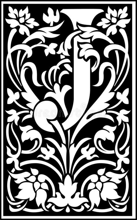 Flowers Decorative Letter J Balck And White Stock Illustration