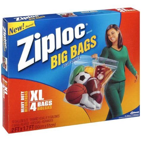 Ziploc Big Bags X Large Secure Double Zipper 4 Ct Expandable