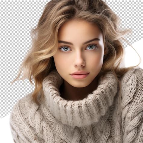 Premium PSD A Woman With Blonde Hair And A Sweater With A White Background