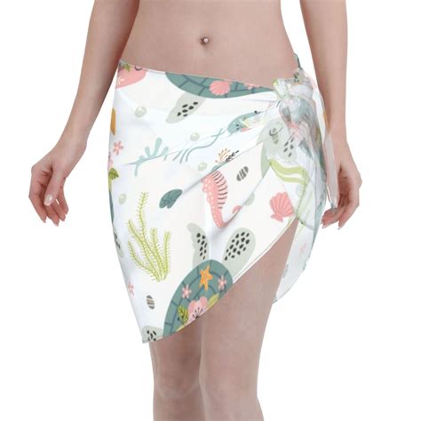 Adobk Turtle And Sea Life Swimsuit Coverups For Women Beach Bikini Short Skirt For Swimwear