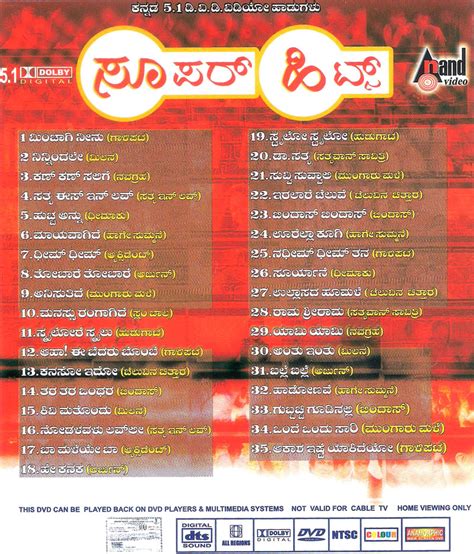 Super Hits Kannada Movies Video Songs Vol 1 DD 5.1 DVD, Kannada Store ...