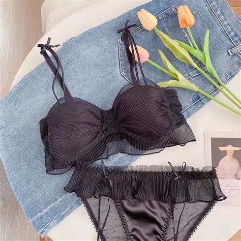 Setpanties Bra Set Girl Soft Lace Bow Bra Sexy Wireless Lingerie Fashion Women Bra Underwear