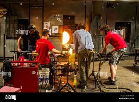 Glass Blowers In Tacoma Washington At The Tacoma Glass Museum Stock