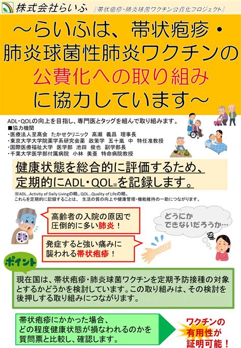 帯状疱疹・肺炎球菌性肺炎のワクチン公費負担実現に向けた取組み