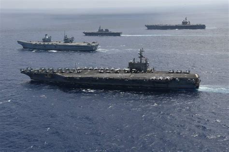 U S U K Aircraft Carriers Drill With Japanese Big Deck Warship In