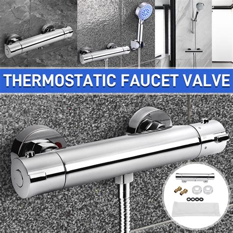 Bathroom Hot Cold Wall Mounted Brass Chrome Thermostatic Shower Faucet Mixer Value Dual Handle