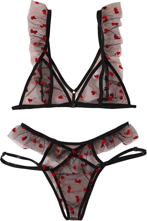 SOLY HUX Women S Sexy Sheer Mesh Lingerie Set See Through Lace Bra And