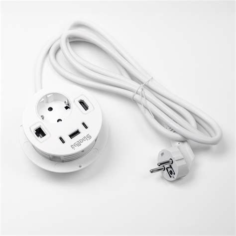 Shelbi STV-MIX-W Настольный розеточный блок, 1 розетки 220В, 1 USB, 2 ...
