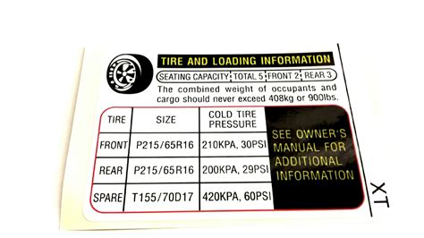 Subaru Forester Engine Decal Tire Information Label Label