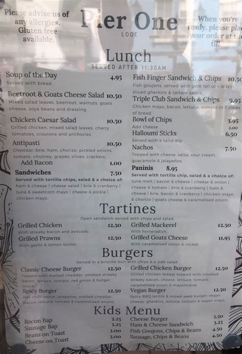 Pier One Looe's full menu online
