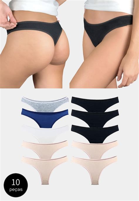 Kit Calcinhas Fio Dental Try Basics Algod O Cotton B Sica Lisa Moda Lingerie Colorido