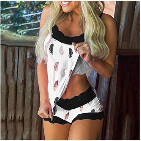 Ensemble de pyjama sans manches pour femme Cami et short imprimé pyjama pièces Lingerie sexy