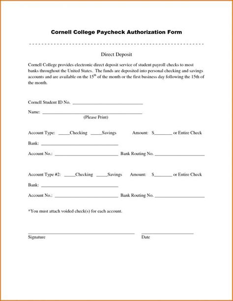 Printable Direct Deposit Form Template Business