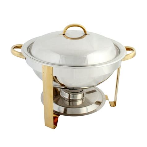 Excellante Stainless Steel 4 Quart Gold Accented Round Chafer Comes In