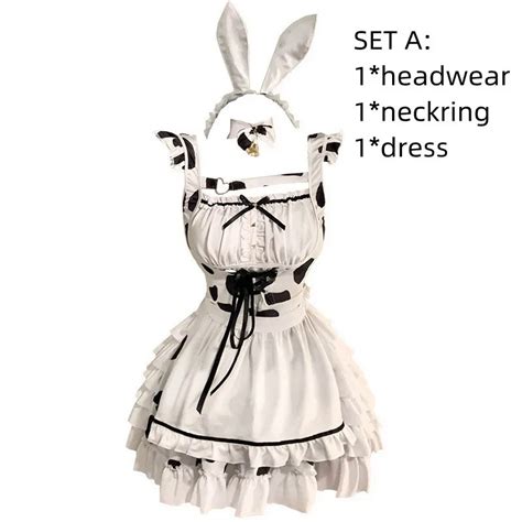 Nova Vaca Sexy Cosplay Preto Branco E Rosa Maid Outfit Avental Vestido Mulheres Sexy Lingerie
