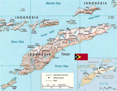 detallado mapa politico de timor oriental  relieve carreteras