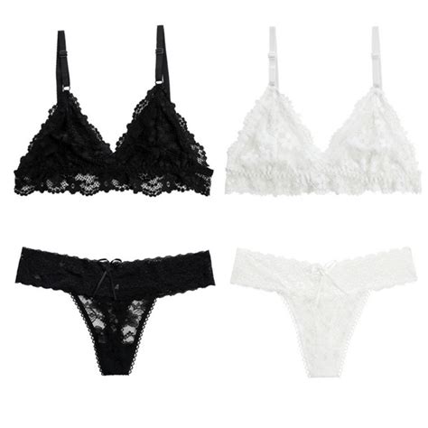 Lace Underwear Set Set Unpadded Deep Thong Bra Non Wired Sexy Lingerie Fashion Ultra Thin Women