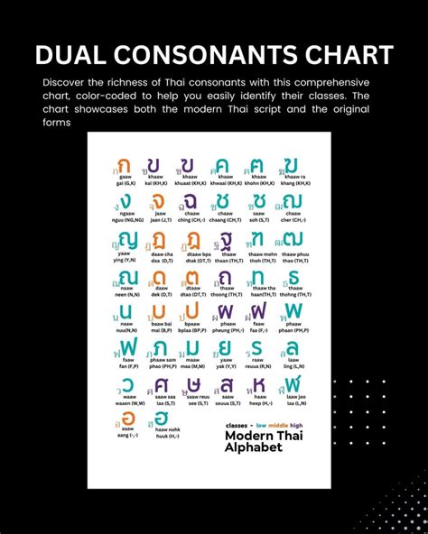 Thai Alphabet Chart Printable Thai Consonant Abstract Art Print Thai