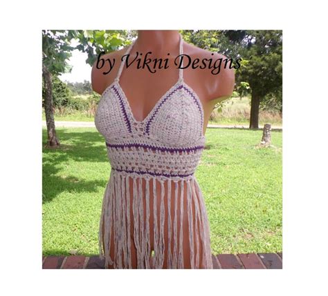 Vikni Crochet Fringe Halter Top Nude Tan Blend Hippie Halter Top Summer Festival Top Etsy
