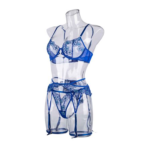 New Arrival Women Sexy Lingerie Lace Sensual Women S Underwear Blue Flowers Embroidery
