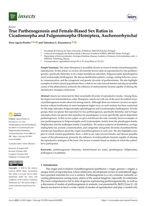 Pdf True Parthenogenesis And Female Biased Sex Ratios In Cicadomorpha And Fulgoromorpha