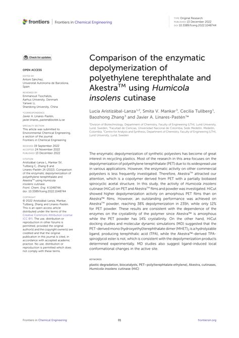 Pdf Comparison Of The Enzymatic Depolymerization Of Polyethylene