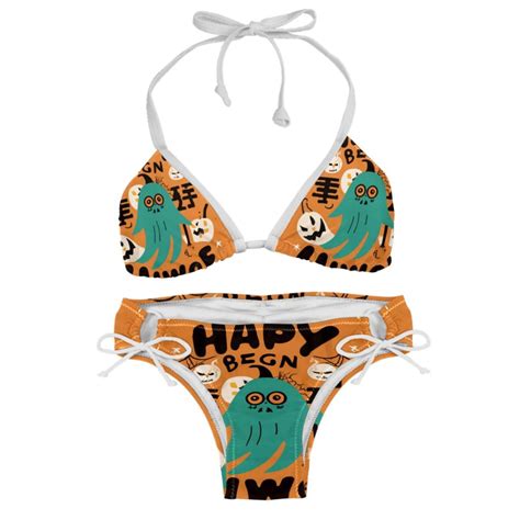 Halloween Font Detachable Sponge Adjustable Strap Bikini Set Two Pack Swim Suit Beach Pool