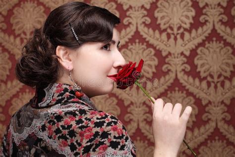 Charming Brunette Woman Retro Style Fashion Beauty Portrait Stock Image Image Of Beautiful