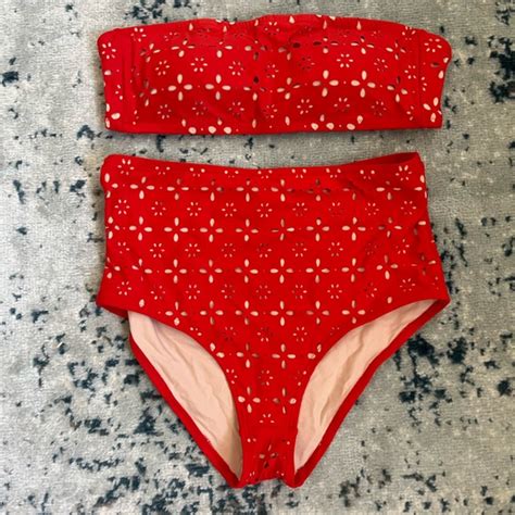 J Crew Swim Jcrew Red Eyelet Bikini Set Poshmark