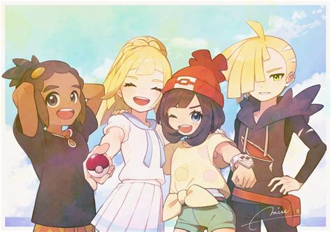 Lillie Selene Gladion And Hau Pokemon And 1 More Drawn By Miu