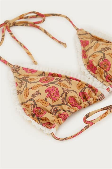 Gele Triangle Bikini Top Met Bloemen My Jewellery