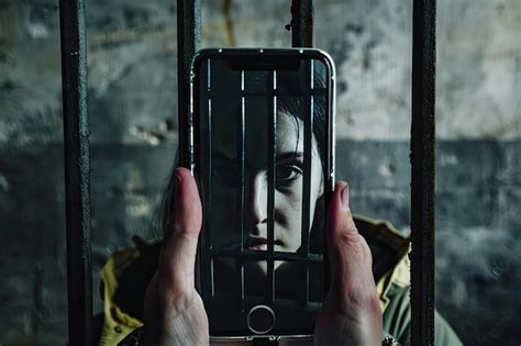 person trapped  smartphone prison premium ai generated image